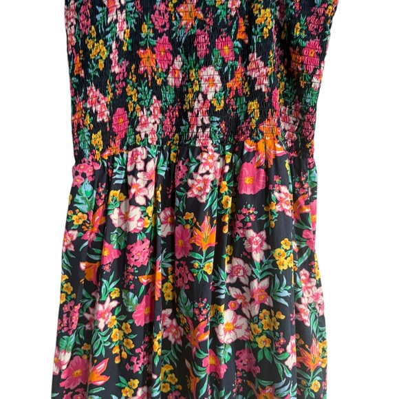 J Crew Floral Smocked Tiered Sleeveless A-Line Midi Dress Boho Navy Pink Size S - Picture 8 of 15